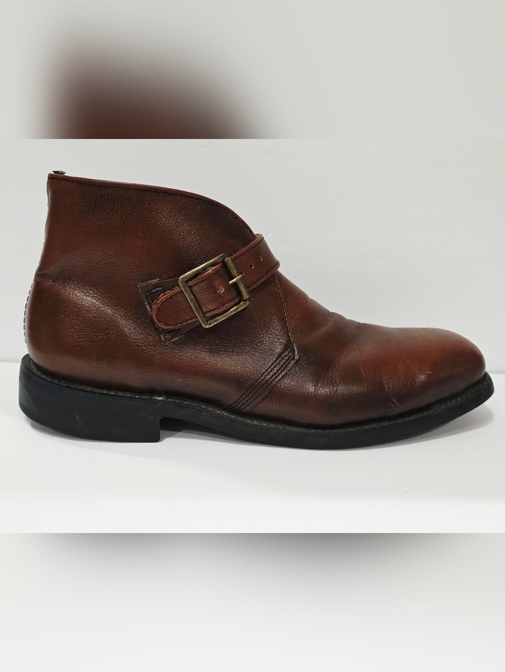 Lehigh EMBOSSED COWHIDE Brown Leather Steel Toe Monk Strap Ankle Boot 11 C New